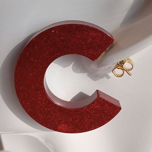 Hand Crafted Jewelry - Wine red resin hoop earrings